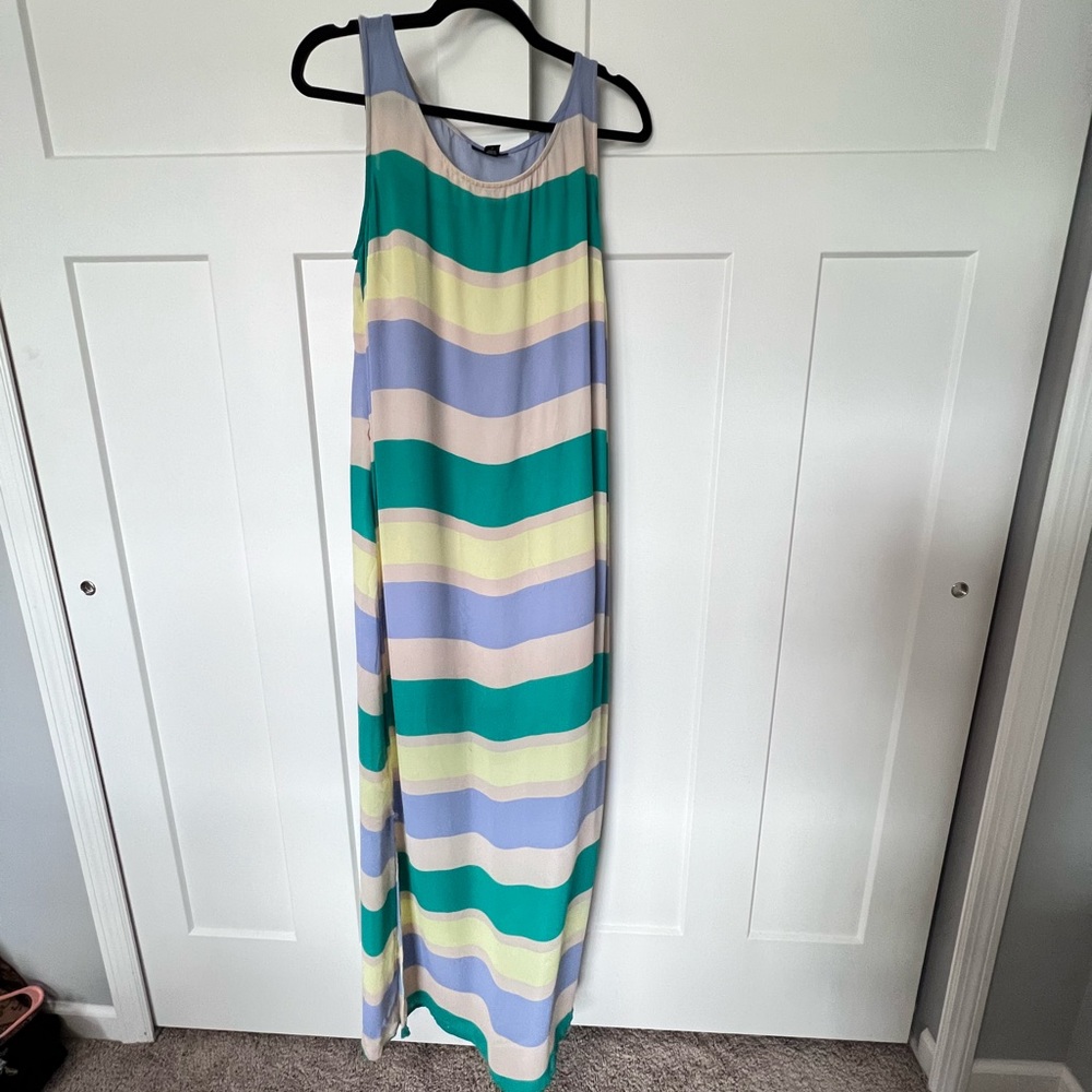 Stripe Scoop Neck Sleeveless Maxi Dress With Slip Underneath